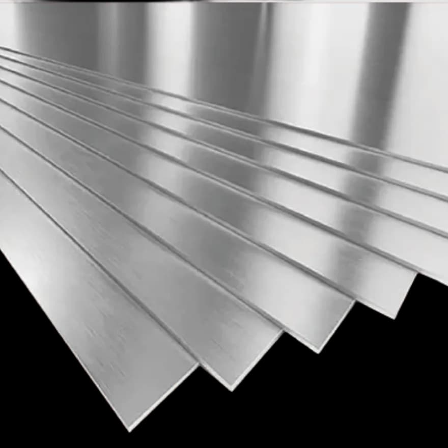 Stacked stainless steel sheets ready for fabrication